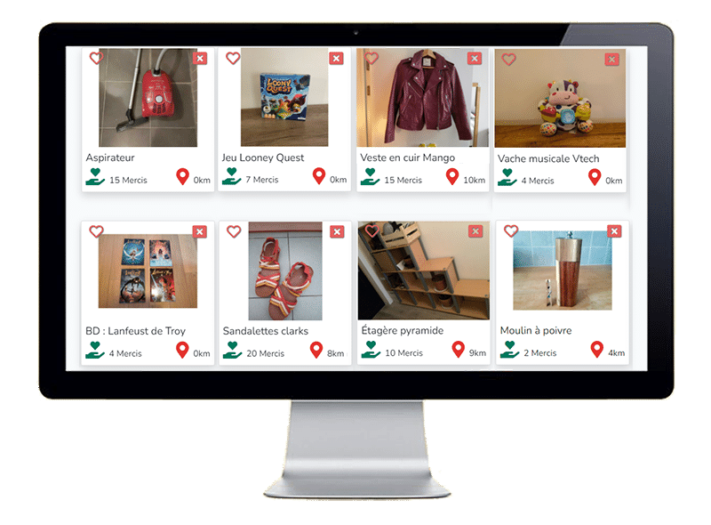 Objets à donner sur Kommunity - Aspirateur, jeu, veste, jouet, BD, chaussures, étagère, ustensile de cuisine